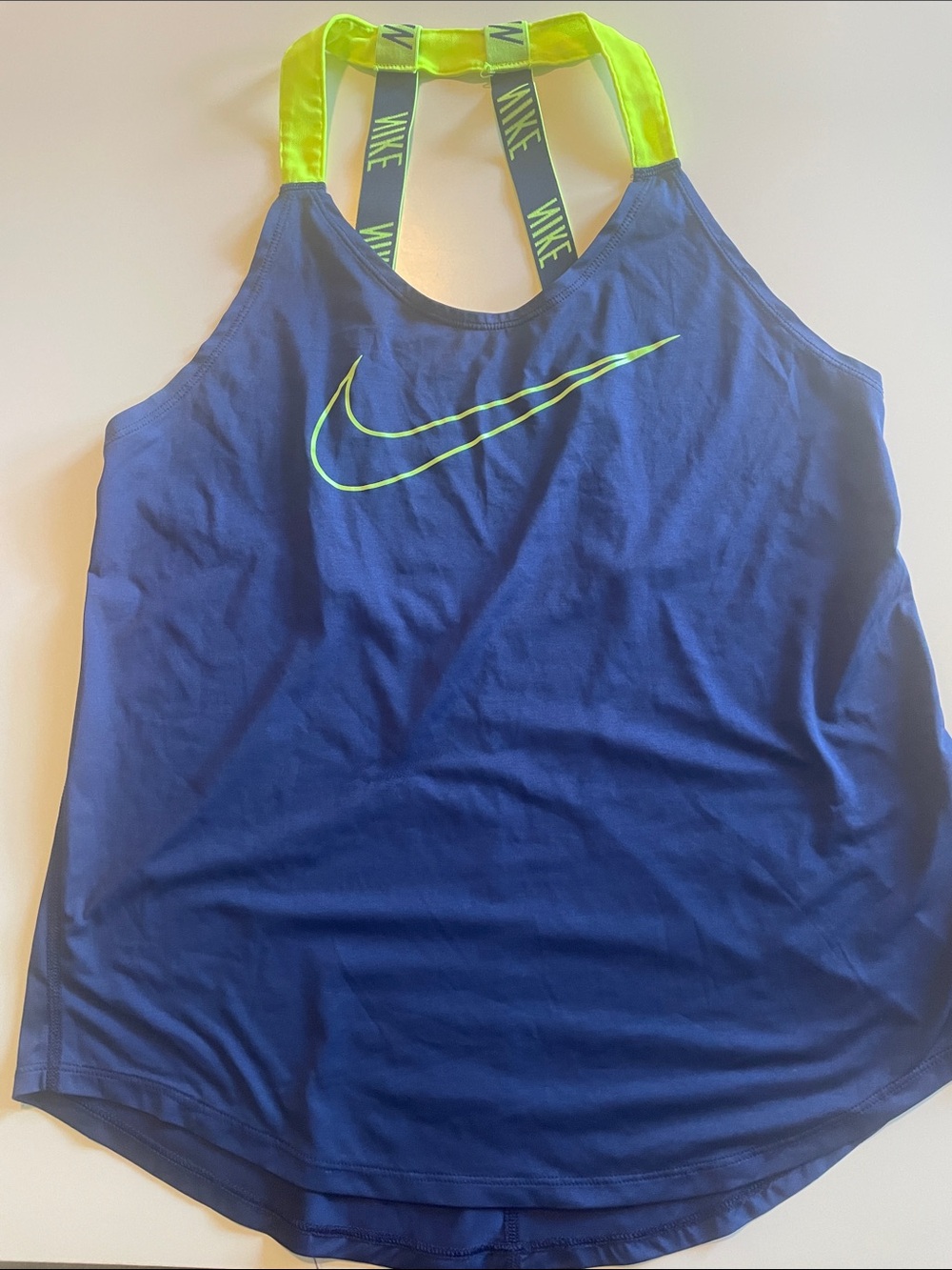 Nike Navy Tank Top with Neon Yellow Swoosh and Straps